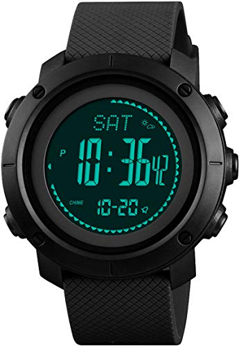 メンズ 腕時計 デジタル タクティカル ミリタリー スポーツ 腕時計 コンパス 歩数計 アラーム 高度計 気圧計 温度計 ストップウォッチ LED バックライト ブラック